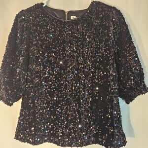 Nanette Lepore Sequin‎ Top Party Cocktail Blouse Sparkly Black Size M